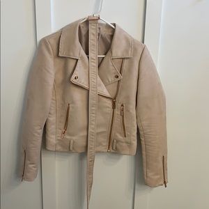 blush jacket with belt and rose gold detailing